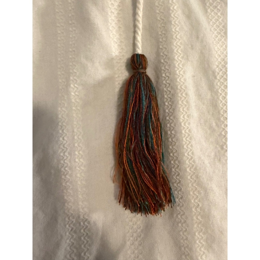 Ariat Embroidered Peasant Blouse Womens Small White Floral Tassel Bell Sleeve - Picture 3 of 10